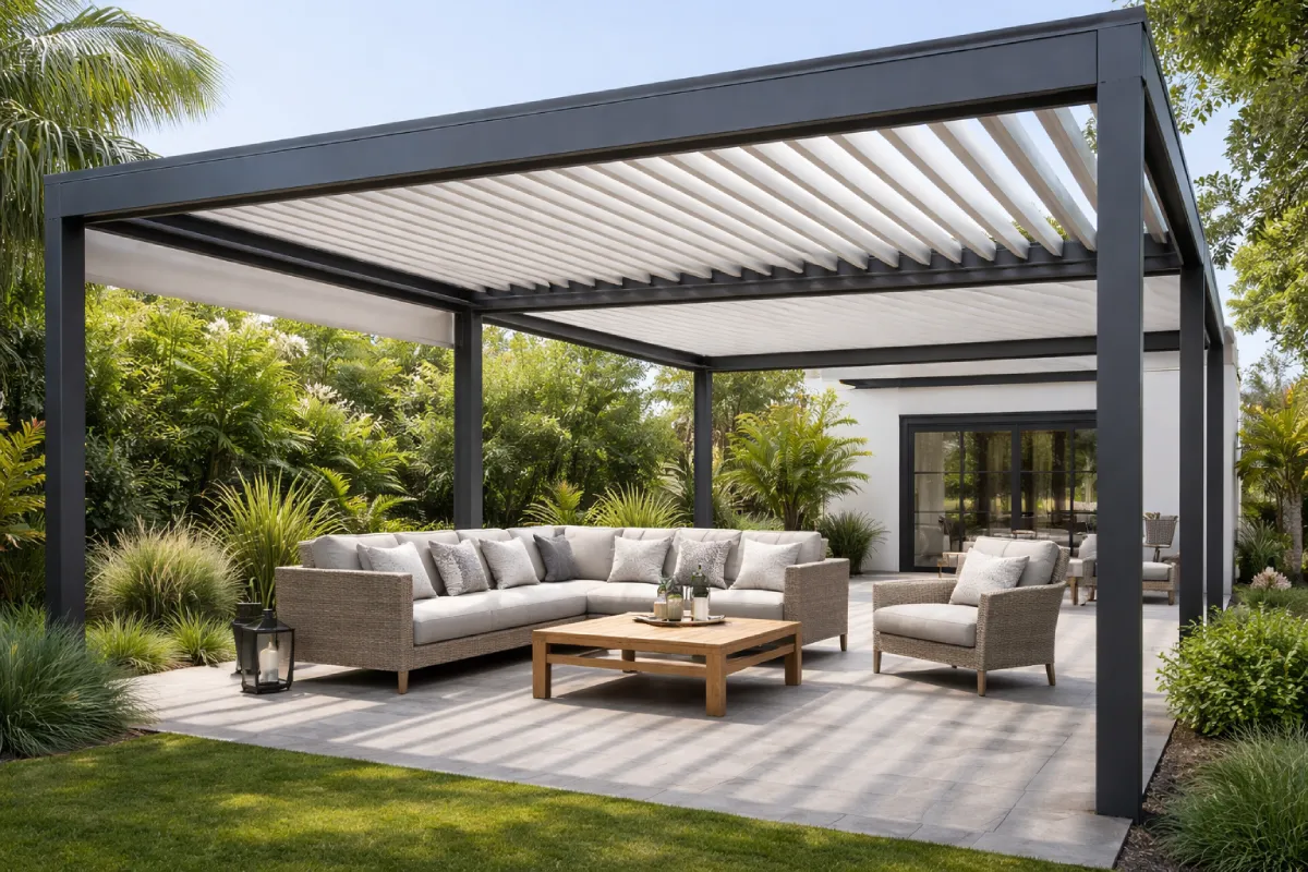 Pérgola bioclimática orientable o retráctil